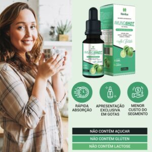 Imunoshot - Fortalecimento da Imunidade em Gotas com Curcuma, Própolis, Gengibre, Canela, Vitamina C e Vitamina D