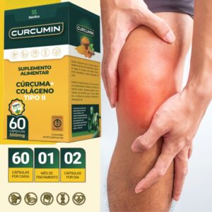 Curcumin - Ação Anti-inflamatória Natural Suplemento Alimentar em Cápsulas com Curcuma longa 960mg + Colágeno UC-II 40mg